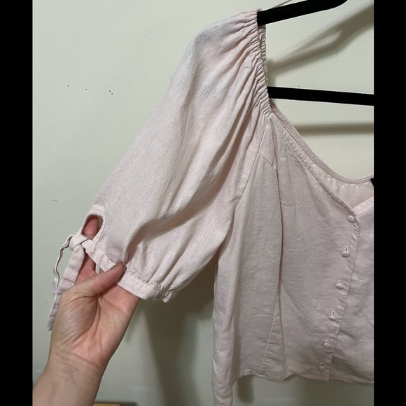 Express Linen Blend Puff Sleeve Blouse Top in Pale Pink Women’s Size XL - Picture 3 of 10
